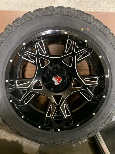 Set of 4 Mamba rims and tires for a ford f250/350 bolt pattern is 8x170. Rims are 22x12 -44 offset....