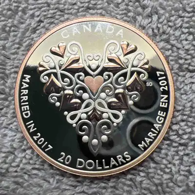 2 available. Years 2017 & 2019 $20 fine silver coin, rose-gold plated, celebrating marriage in 2017....