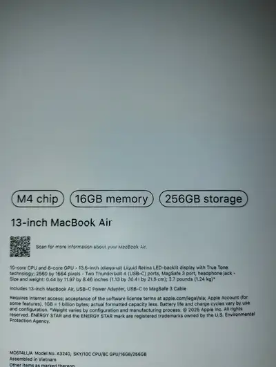 M4 MacBook AIR. NEW Sealed Box. Apple M4 / 16GB RAM / 256GB SSD, View more
