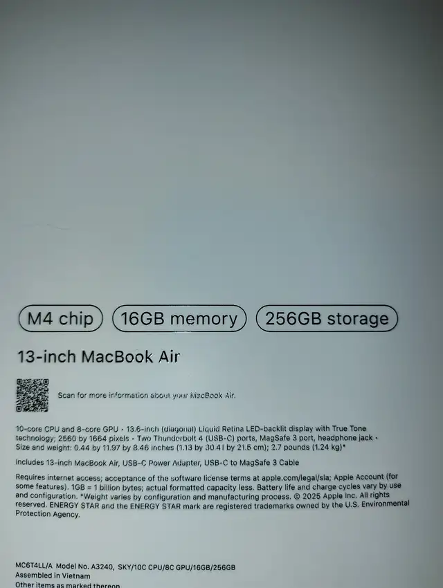M4 MacBook AIR. NEW Sealed Box. Apple M4 / 16GB RAM / 256GB SSD in Laptops in Ottawa - Image 2