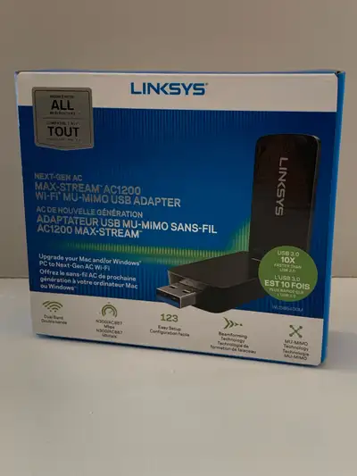 Linksys Max-Stream AC1200 MU-MIMO USB Wi-Fi Adapter, View more