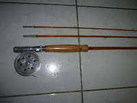 Canne moulinet peche mouche bamboo, decoration fly rod reel