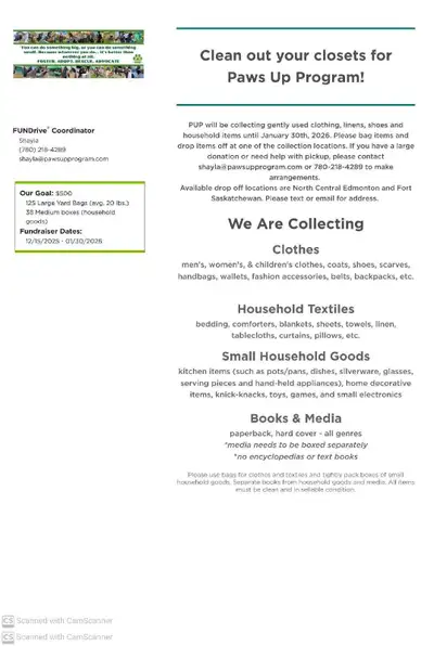ISO Clothing or Linen Donations for FUNDrive, View more