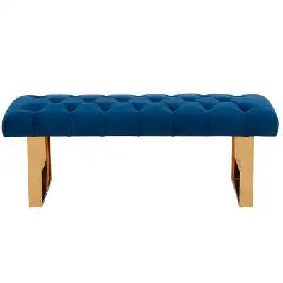 DOUBLE BENCH IN BLUE PLUSH VELVET AND GOLD LEGS DASHING PCS., View more
