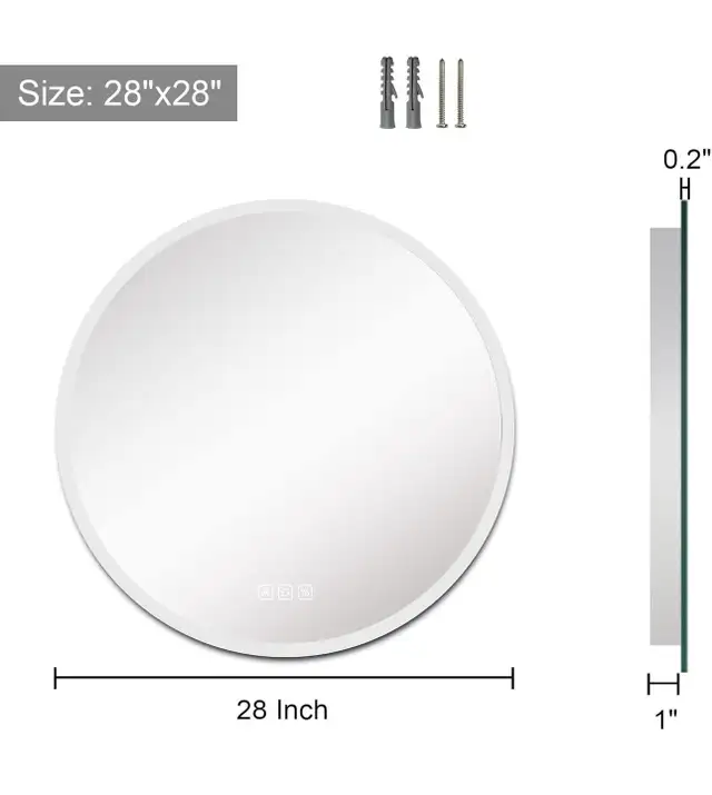 furduzz 28 Inch Round Bathroom Mirror with Lights, Wall Mounted  in Bathwares in Ottawa - Image 5