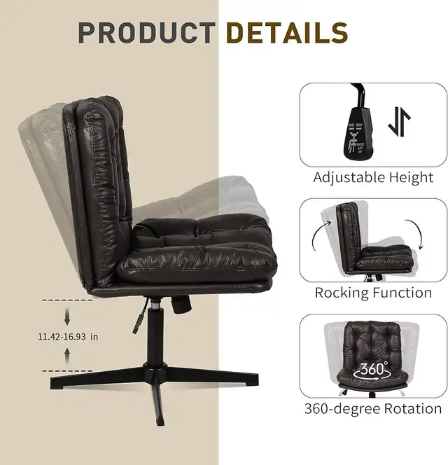 High Back Comfy Cross Legged Office Chair No Wheels Armless in Chairs & Recliners in Markham / York Region - Image 7