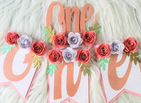 ONE 1st Birthday Floral Highchair banner-Baby Girl Boy Flower