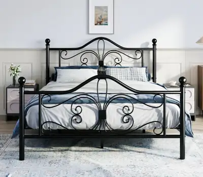 Black metal Double bed frame, View more