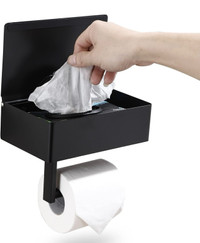 Black Toilet Paper Holder with Shelf and Storage