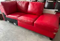 Red Leather Sofa (sun damaged)