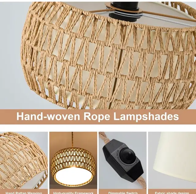 ALAISLYC Boho Rattan Pendant Lights Farmhouse 12 Inch in Indoor Lighting & Fans in City of Toronto - Image 7