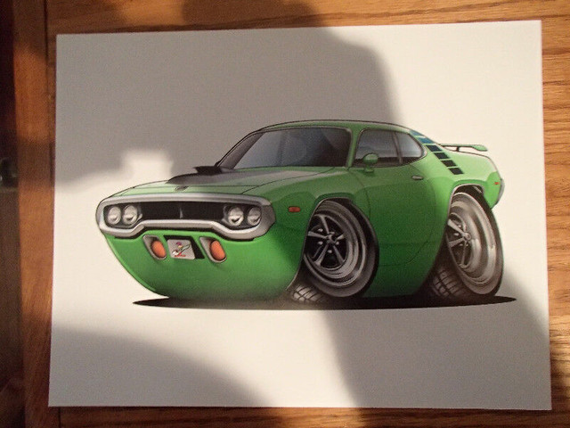 1971 / 72 PLYMOUTH ROAD RUNNER GREEN WALL ART PICTURE 11" X 8.5" in Other in Sarnia - Image 2