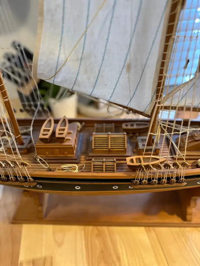 Large Handcrafted Wooden Sailing Ship Model – 54” Nautical Décor in Arts & Collectibles in Trenton - Image 6