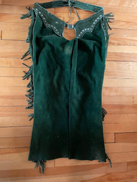Leather chaps green fringe