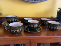 Vintage Denby Oberon Coffee Tea Cups Set Of 6 Fine Stoneware