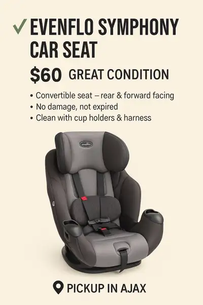 Evenflo Symphony Car Seat - Excellent Condition - $60, View more