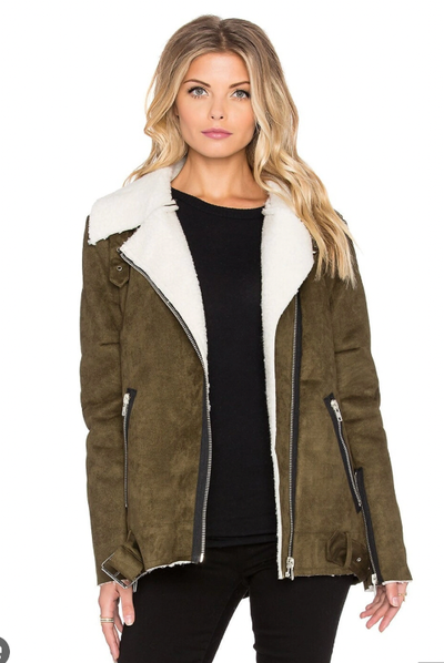 S/M - Nordstrom Moss Green Sherpa Moto Jacket, View more