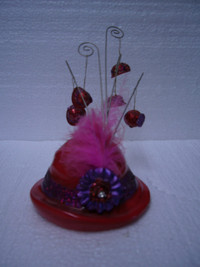 Red Hat Society Ceramic Red Hat with Sparkles and Feathers
