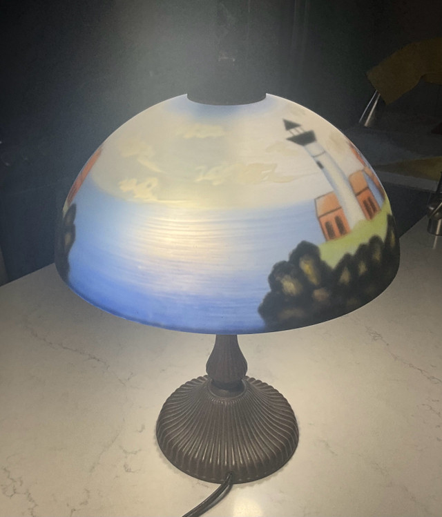 Vintage,Lighthouse, Reverse Painted Glass Lamp Shade Table Lamp  in Indoor Lighting & Fans in Owen Sound - Image 3