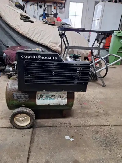 Vintage Campbell-Hausfeld electric air compressor- 8 gallons- 15' rubber hose- oil changed - all cle...