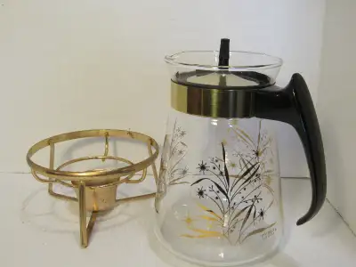 #222 Vtg MCM Pyrex Glass Coffee/Tea Decanter & Warmer, View more