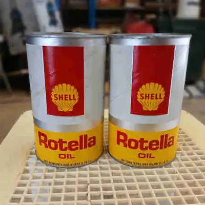 2 unopened Vintage Shell Rotella Oil Cans, each containing one quart of oil, great for collectors of...