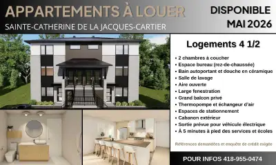 ➡️ APPARTEMENTS À LOUER ⬅️ Logements neufs de type 4 1/2 à louer à Ste-Catherine de la Jacques-Carti...