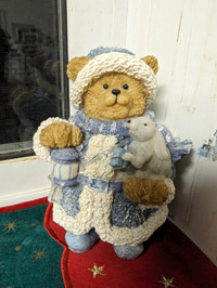 NEW TEDDY BEAR HOLDING BUNNY IN SANTA OUTFIT ORNAMENT T
