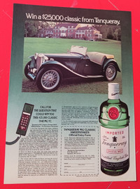 1985 TANGUERAY CONTEST AD WIN A 1948 MG-TC VINTAGE CLASSIC