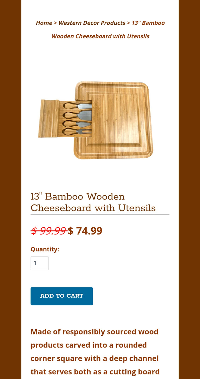13" Bamboo Wooden Cheeseboard with Utensils in Kitchen & Dining Wares in Hamilton - Image 3