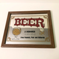 Vtg Framed Bar Beer Schooner Mirrored 5 Cent Sign Made in USA
