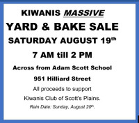 MASSIVE KIWANIS YARD SALE - SATURDAY AUGUST 19