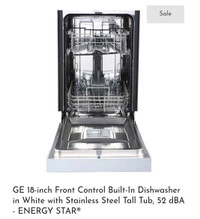 Brand New GE 18 Inch Front Control Built In Dishwasher for Sale