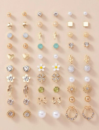 30 pairs Heart and Flower Stud Earrings 