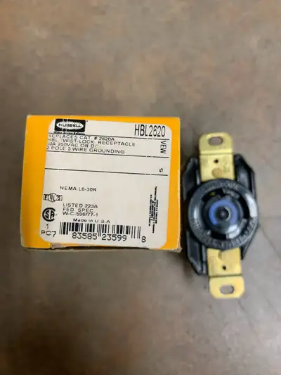 Hubbell HBL2620, 30A, 250V Twist-Lock Receptacle., View more