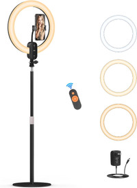 Selfie Light Ring Stand, 30" adjust. Phone Holder, Remote Contr