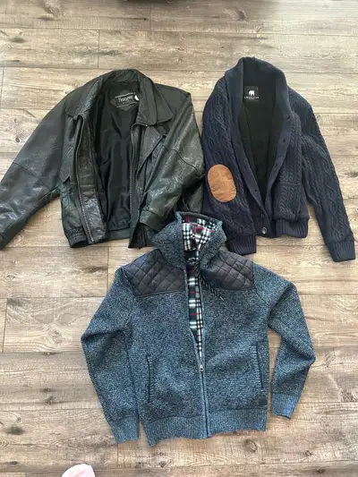 Men’s leather jacket & 2 heavy sweaters-all 3 for only $70, View more