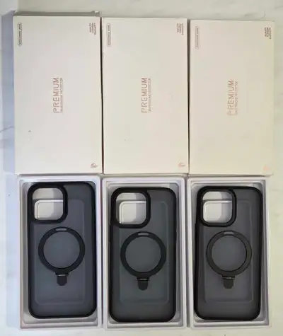 3 pieces. CLEAR GRAY TINT CASE WITH BLACK RING STAND IPHONE 14 P, View more