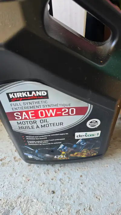unopened Kirkland full synthetic motor oil, 4.73L. 20 dollars. Also have 2 open bottles half left (...