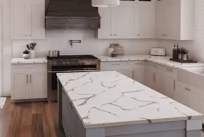 White Quartz Countertop with Grey Veining | Kitchen Countertops, View more