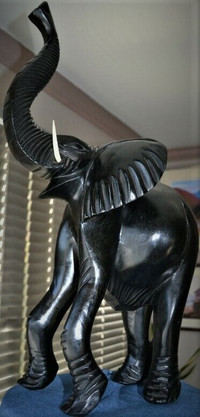 VINTAGE HUGE  ELEPHANT EBONY CARVING 26 INCHES TALL