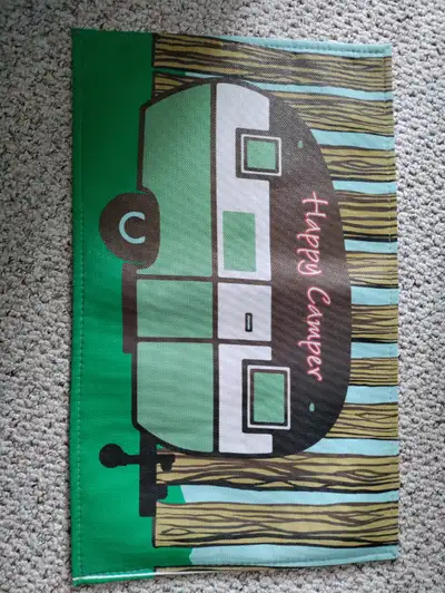 New Happy Camper door mat for sale. Size: 30" X 18.5"