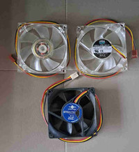 Computer Case Fans x3 80mm 3pin (2 have LEDs)