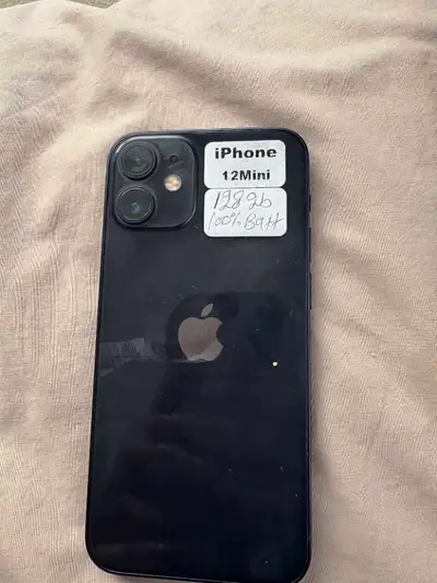 Selling an Apple iPhone 12 Mini with 128GB storage in black. Battery health is at 100%. This phone i...