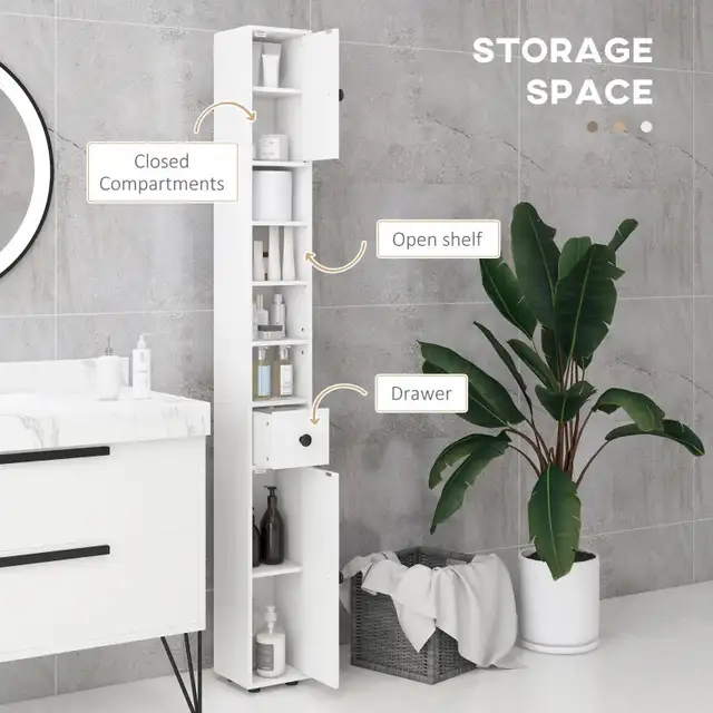 7.9" W x 7.9" D x 70.9" H, Tall Bathroom Storage Cabinet, White in Bathwares in Markham / York Region - Image 5