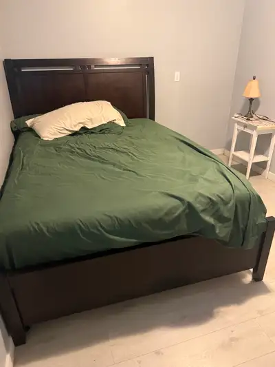 queen mattress and box with wooden frame, View more