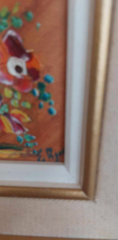 Beautiful vintage 5 by 7 "inside Flowers oil painting dans Art et objets de collection  à Ouest de l’Île - Image 2