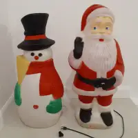 Père Noël et bonhomme de neige illuminés en plastique blow mold 