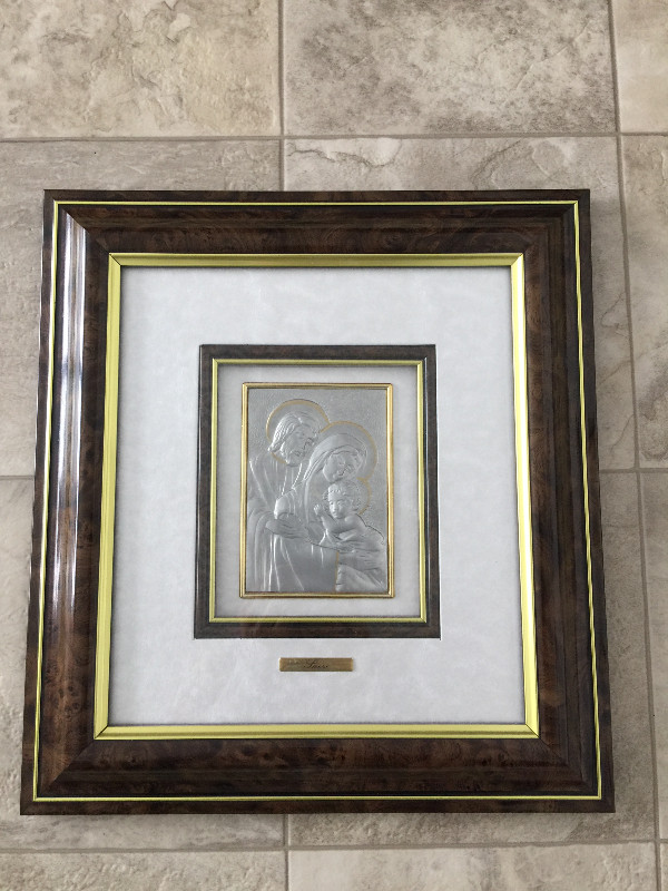 NEW Framed Silver Plated Holy Family Picture in Arts & Collectibles in Regina