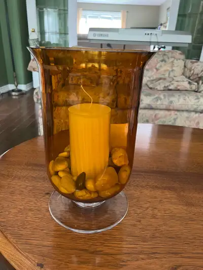 Large glass vase with candle and  decorative stones , View more